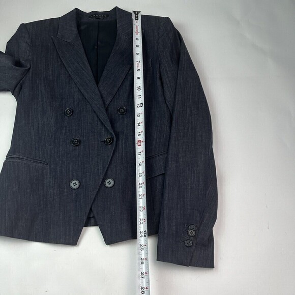 Theory Double Breasted Darlin Turning Blazer size 8 Jacket Navy Blue stretch - Picture 10 of 12